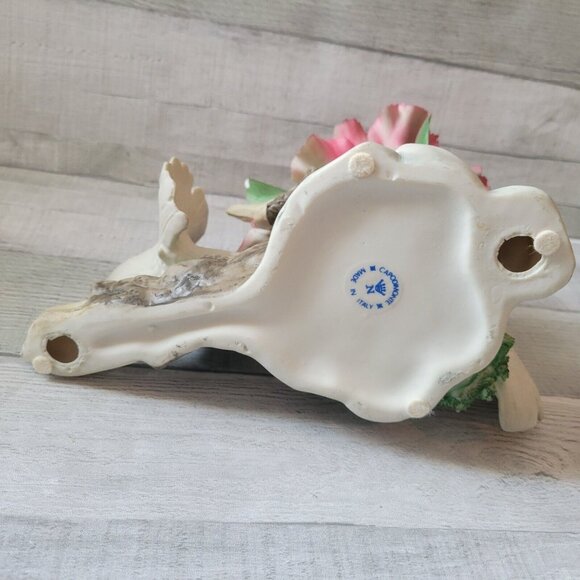 CAPODIMONTE BIRD FIGURINE OF TWO WHITE DOVES WITH PINK FLOWERS - Picture 8 of 10